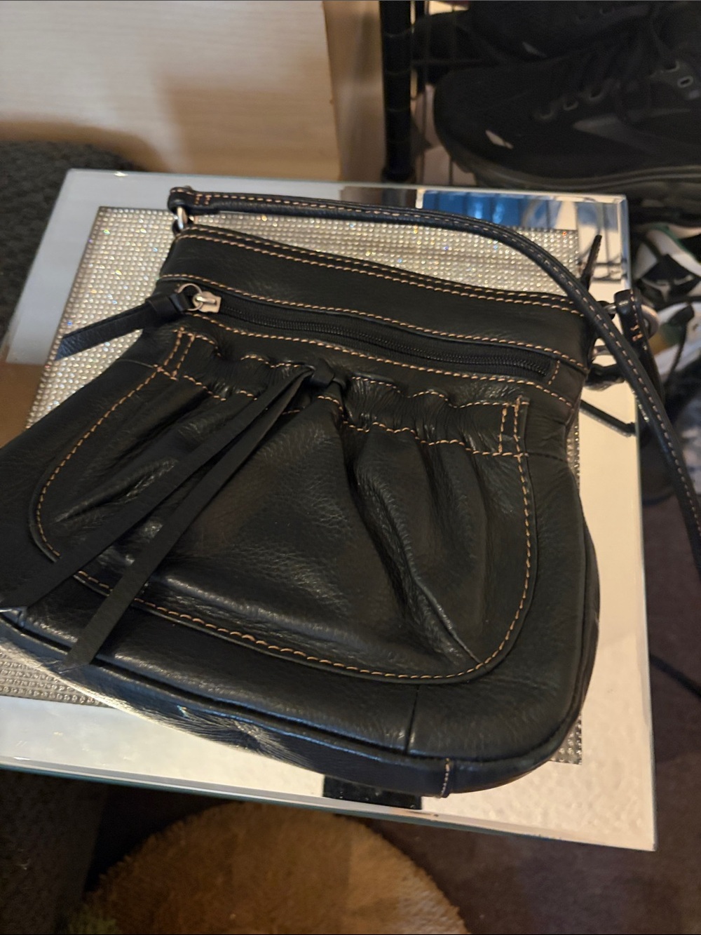 Fossil Black Crossbody Bag with Contrast Stitching